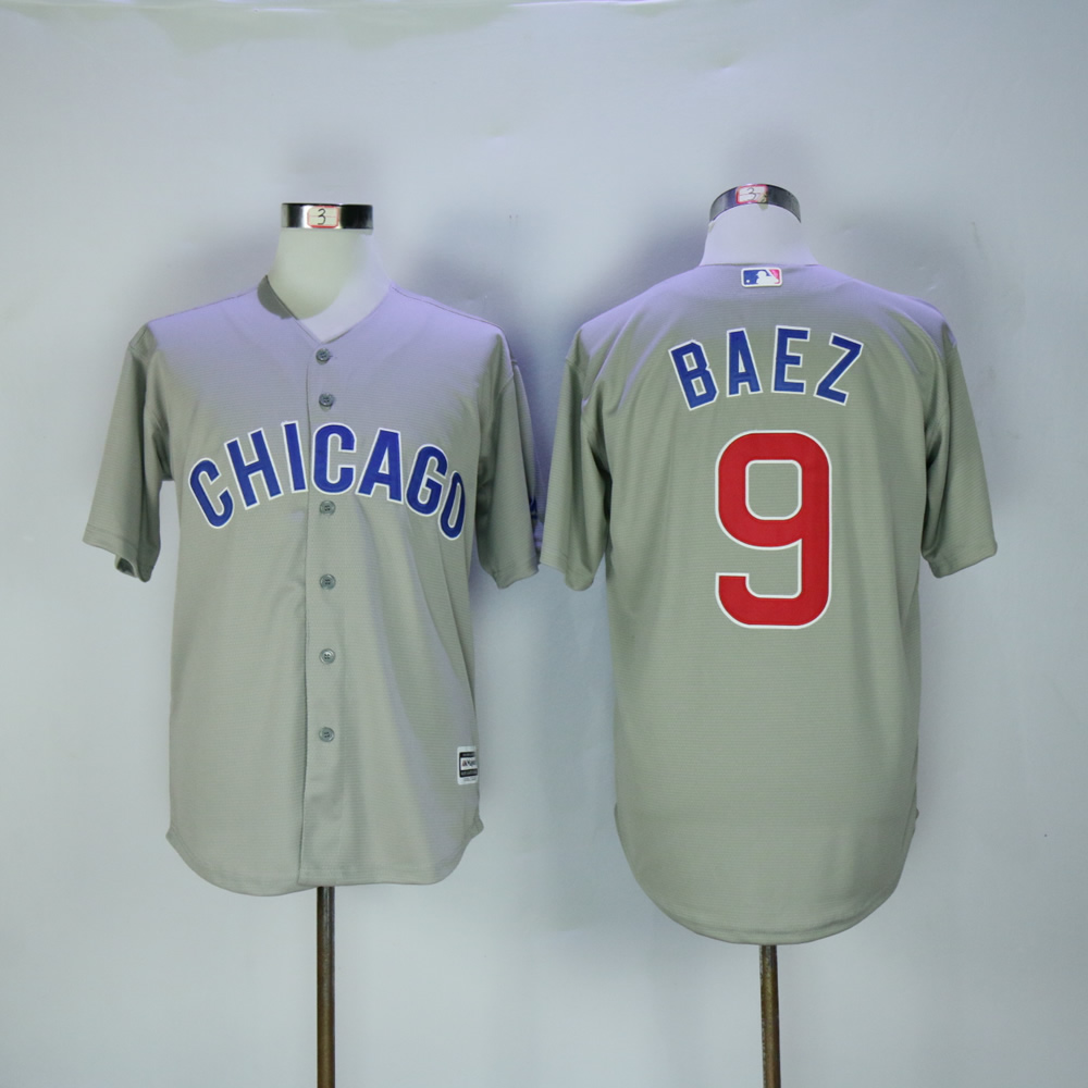 Men Chicago Cubs 9 Baez Grey MLB Jerseys